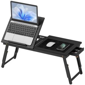 Table de lit pliable et réglable tiroir bambou noir