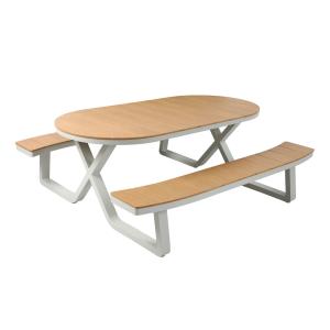 Table de pique-nique avec deux bancs, ovales, teak en polyw…