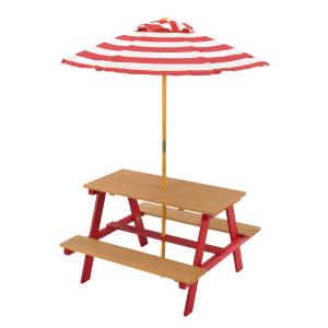 Table de pique-nique enfants avec parasol, Rouge, 143cm
