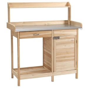 Table de rempotage avec 2 étagères acier galvanisé bois