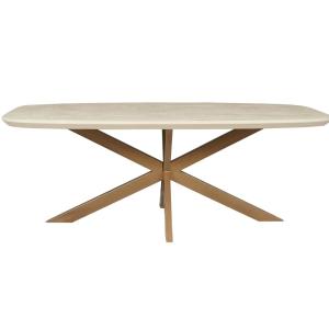 Table de repas beige en bois, bords arrondis 280 cm
