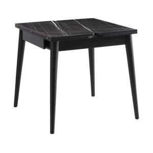Table de repas extensible totem noir, noir marbré