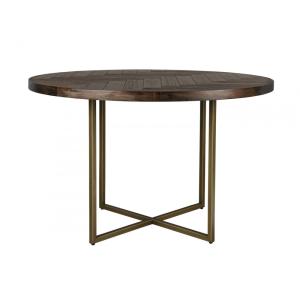 Table de repas ronde en bois d'acacia et acier laiton