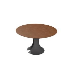 Table de réunion ronde effet bois et cuir D125