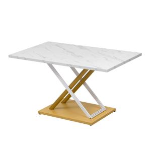 Table de salle à manger effet marbre blanc pieds X formes d…