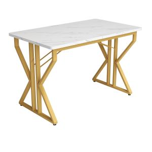 Table de salle à manger effet marbre blanche pieds dorés 11…