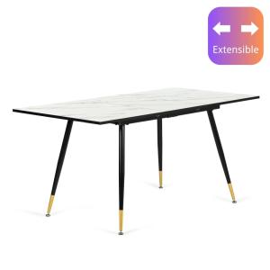 Table de salle à manger extensible blanche effet marbre