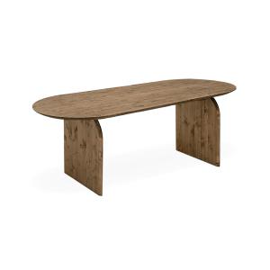 Table de salle à manger ovale en bois massif ton chêne fonc…