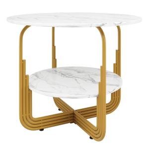 Table de salle à manger ronde chic doré avec effet marbre b…
