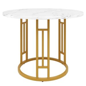 Table de salle à manger ronde effet marbre blanc pieds chic…