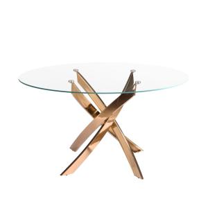Table de salle à manger ronde en verre trempé et acier rose…