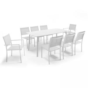 Table de terrasse aluminium et pierre, 6 chaises et 2 faute…