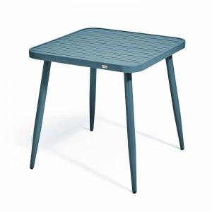 Table de terrasse carrée en aluminium bleu canard