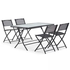 Table de terrasse et 4 chaises pliantes en acier et verre n…