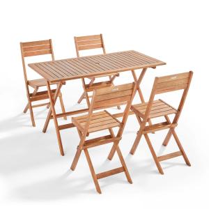 Table de terrasse et 4 chaises pliantes en bois