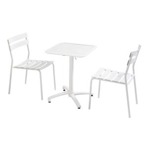 Table de terrasse inclinable 60 x 60 cm et 2 chaises blanc