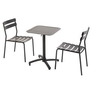 Table de terrasse inclinable 60 x 60 cm et 2 chaises noir