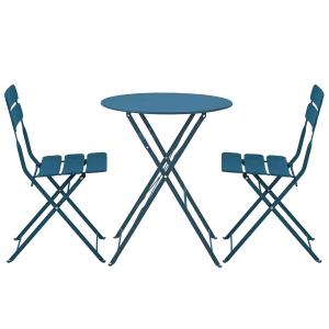 Table de terrasse ronde pliante et 2 chaises pliantes bleu…