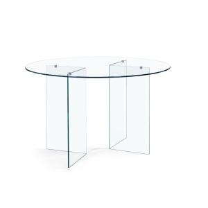 Table design ronde en verre transparent 6 places D130