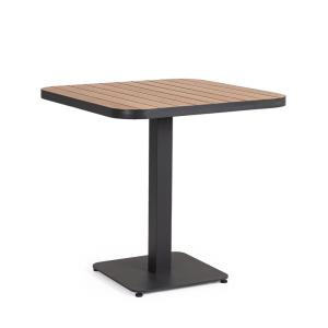 Table en aluminium anthracite 75x75 avec lattes effet bois