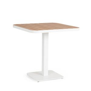 Table en aluminium blanc 75x75 avec lattes effet bois