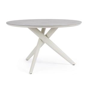 Table en aluminium et pierre frittée beige Ø120