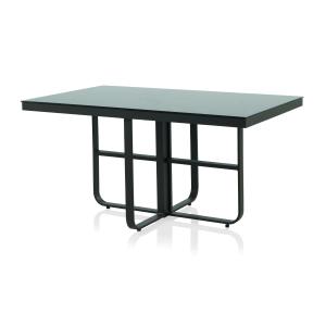 Table en aluminium marron et verre trempé noir 152x90 cm