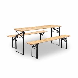 Table en bois 180cm avec 2 bancs esprit brasserie