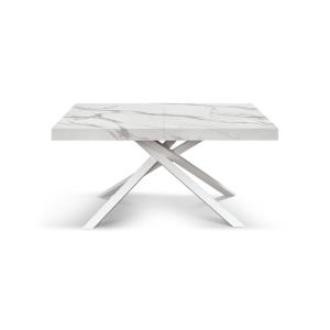Table en bois blanc, piètement blanc, extensible 140x90 - 2…