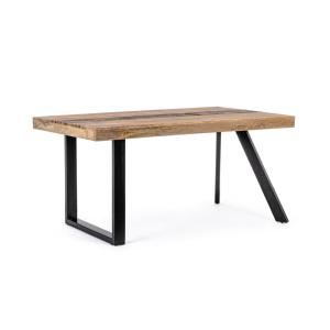 Table en bois d'acacia et pieds en acier noir, 220 × 100 cm