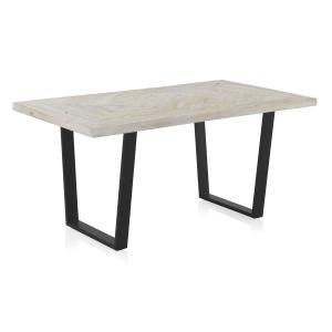 Table en bois de manguier massif patiné blanc 160x90
