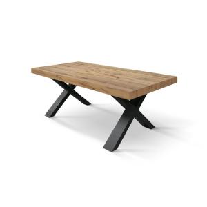 Table en bois, effet chêne, pieds anthracite, extensible 18…