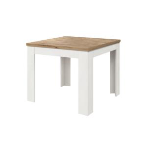 Table en bois finition chêne, base extensible blanche 90×90…