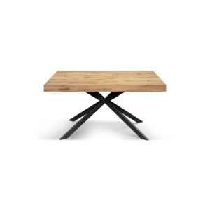 Table en bois, finition chêne, base X anthracite, 180×90-26…