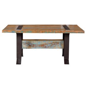 Table en bois recyclé et piètement en métal multicolore