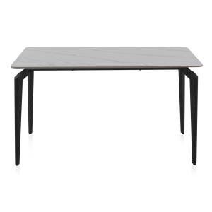 Table en céramique blanche avec pieds en métal noir 140x80