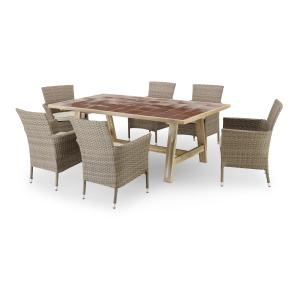 Table en céramique terre cuite 205x105 et 6 chaises empilab…