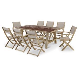 Table en céramique terre cuite 205x105 et 8 chaises textile…