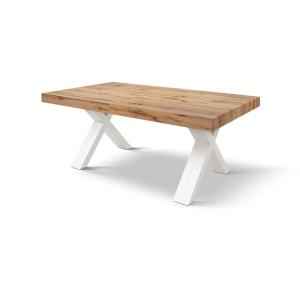 Table en chêne rustique, pieds en X en bois blanc 180x90-48…