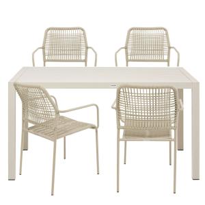 Table et 4 chaises de jardin en acier et polyéthylène beige…