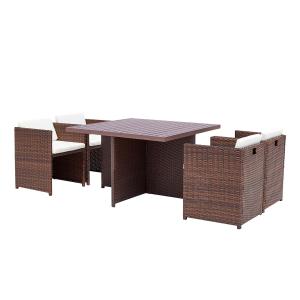 Table et chaise 4 places encastrables alu résine marron/bla…