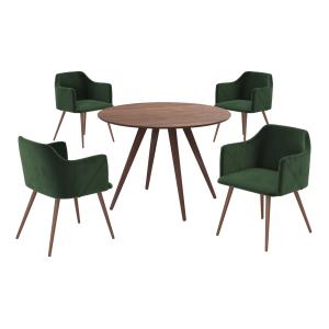 Table et chaises 4 personnes en velours vert et bois