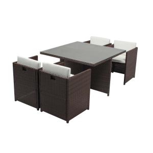Table et chaises 4 places encastrables résine marron/blanc