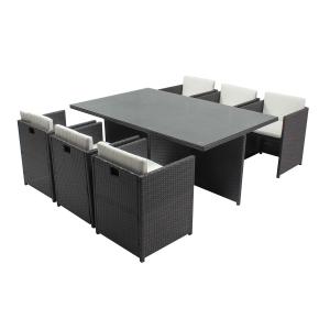 Table et chaises 6 places encastrables en résine gris/blanc