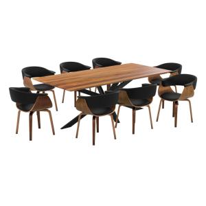 Table et chaises 8 personnes en cuir synthetique noir et bo…