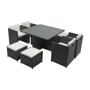 Table et chaises 8 places encastrables en résine gris/blanc