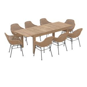 Table et chaises de jardin 8 personnes en bois, résine tres…