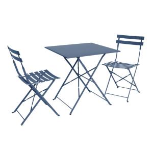 Table et chaises de jardin pliables 70 x 70cm, bleu grisé