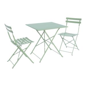 Table et chaises de jardin pliables 70 x 70cm, vert de gris