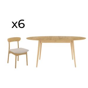 Table et chaises en bois clair 6 personnes